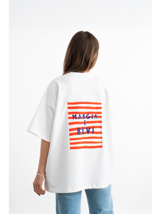 Mirons Mirons T-Shirt Print Biały Oversize