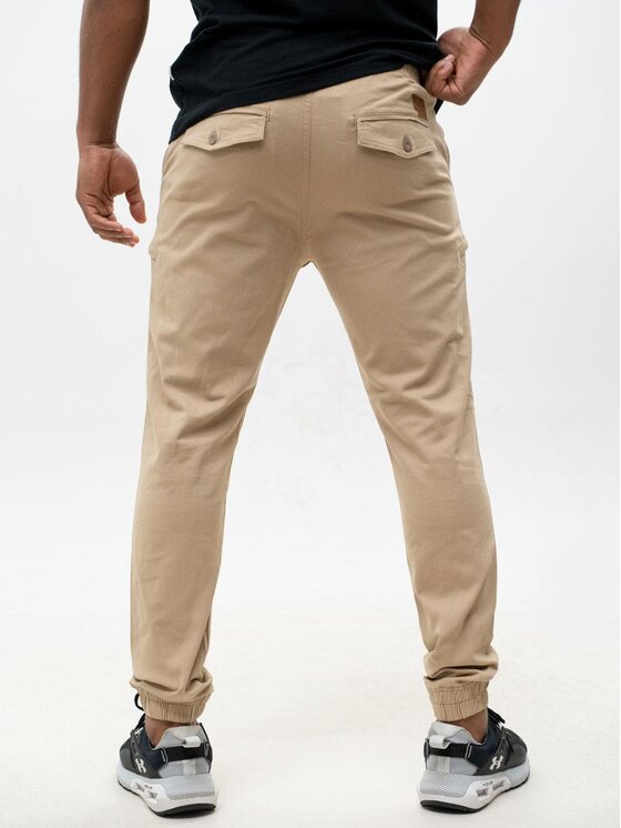 MyStars MyStars Spodnie materiałowe joggery karmel Klasyczne 6 kieszeni 34 Brązowy Regular Fit
