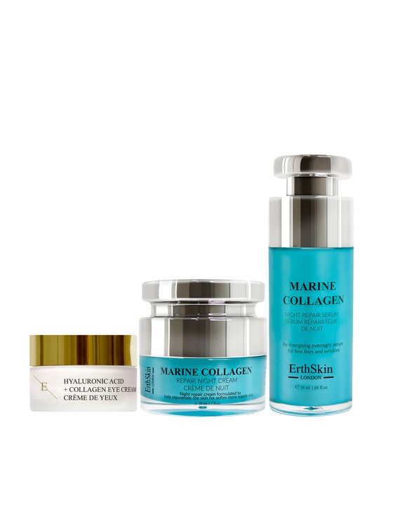Erthskin London Erthskin London Morski krem ​​na noc + hialuronowy krem ​​pod oczy + kolagenowe serum naprawcze na noc Krem na noc