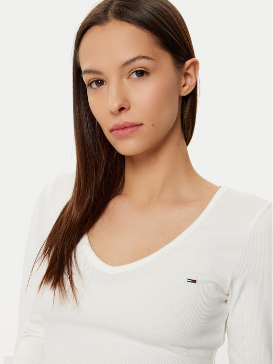 Tommy Jeans Tommy Jeans Bluse Essential DW0DW17990 Écru Slim Fit