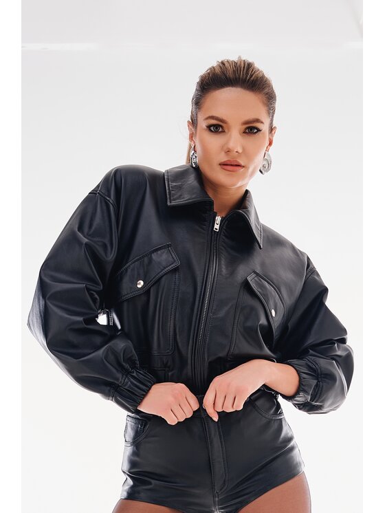 Mimika Mimika Kurtka skórzana Rumor bomber n^4 Czarny Oversize