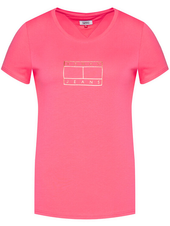 Tommy Jeans T Shirt Metallic Outline Flag Tee DW0DW08473 Ro owy Regular Fit Modivo.pl