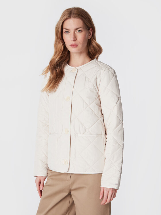 Tommy Hilfiger Geacă din puf Collarless Quilted WW0WW37355 Bej Regular Fit Bej imagine noua