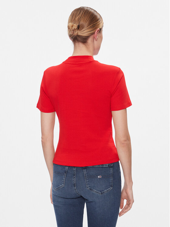 Tommy Hilfiger Tommy Hilfiger Tricou New Cody Slim Crop Mock-Nk WW0WW40586 Roșu Slim Fit