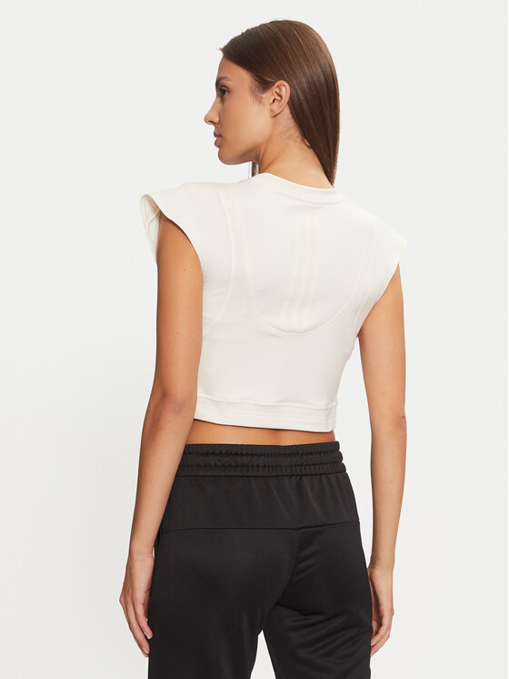 adidas adidas Тениска от техническо трико Power Boxy French Terry 3-Stripes IW3188 Екрю Slim Fit