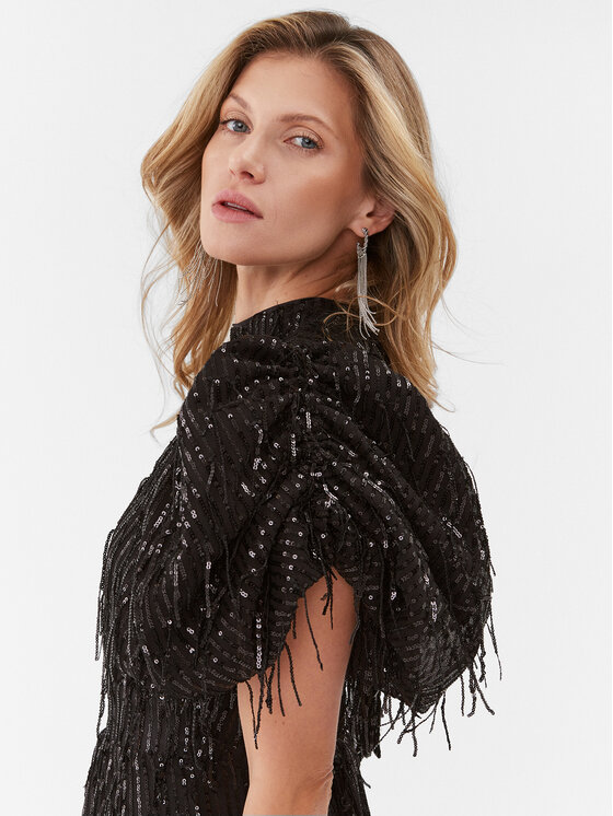ROTATE ROTATE Koktel haljina Sequin Midi Puff 111627100 Crna Regular Fit