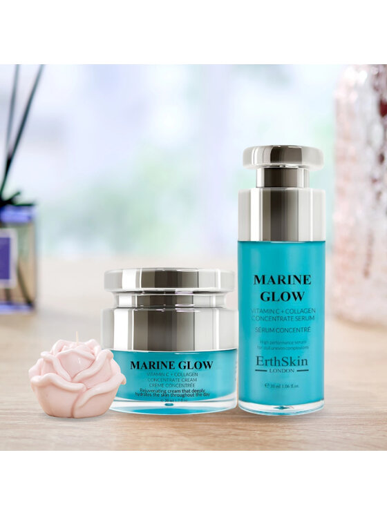 Erthskin London Erthskin London Marine Glow Witamina C + Serum z koncentratem kolagenowym + Krem z koncentratem morskim Zestaw do pielęgnacji