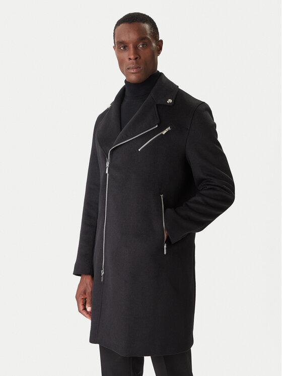 KARL LAGERFELD Męski Płaszcz wełniany, rozmiar 52, Czarny, 455015 554751