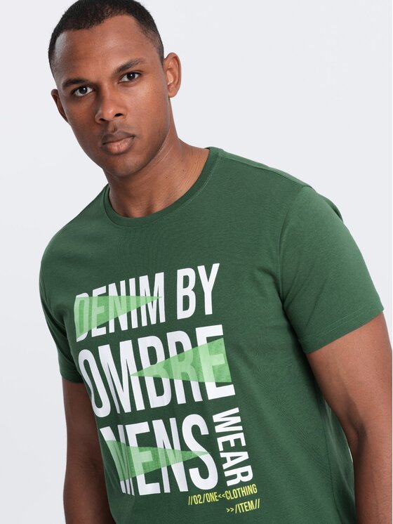 Ombre Ombre T-Shirt OM-TSPT-0193 Zielony Regular Fit