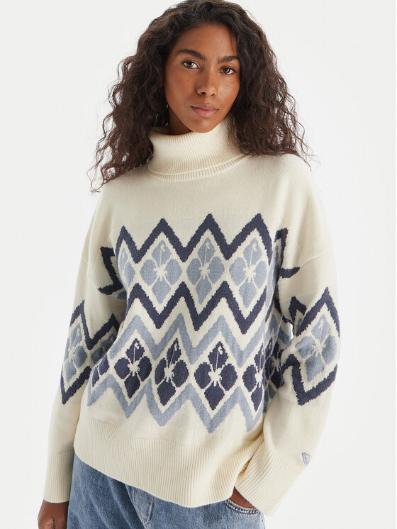 Roxy Roxy Krekls ar augstu apkakli Saltwater Lover ERJSW03673 Écru Regular Fit