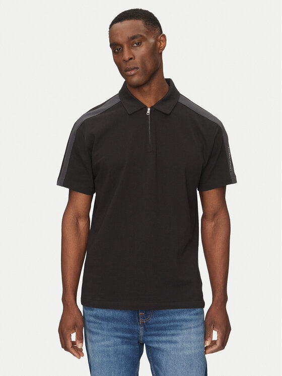 Calvin Klein Jeans Męskie Polo, rozmiar XL, Czarne, Logo Tape J30J327240