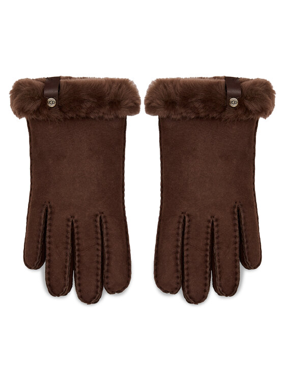 ugg gants femme w shorty glove w leather trim 17367 marron