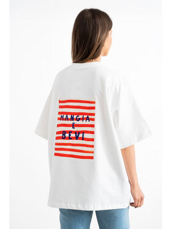 Mirons Mirons T-Shirt Print Biały Oversize