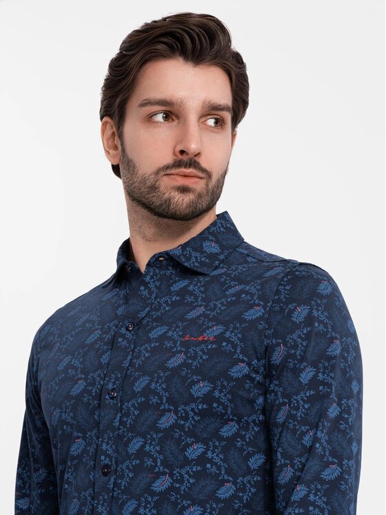 Ombre Ombre Koszula OM-SHCS-0159 Granatowy Regular Fit