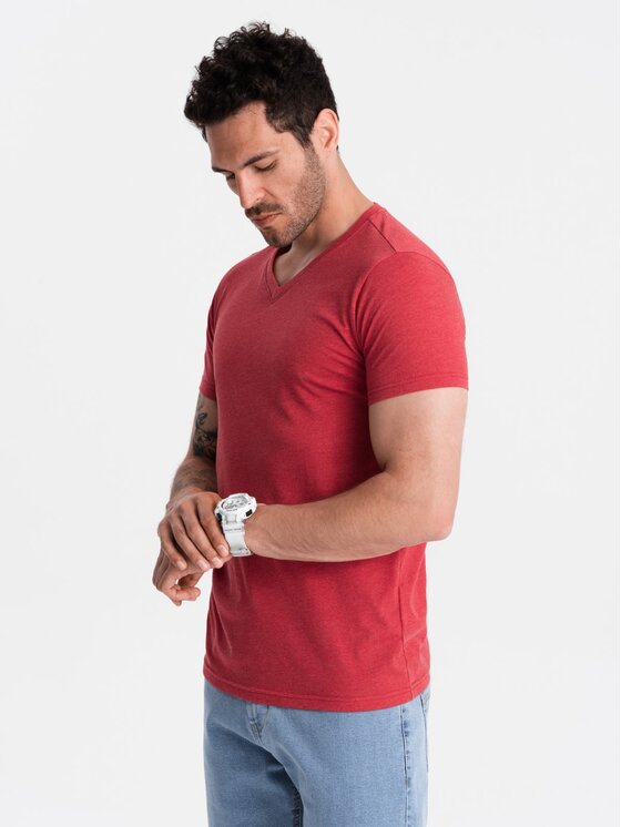 Ombre Ombre T-Shirt OM-TSBS-0145 Czerwony Regular Fit