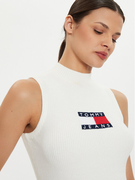Tommy Jeans Tommy Jeans Džemper haljina Center Flag DW0DW18607 Écru Slim Fit