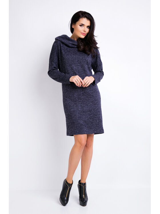 Awama Awama Sukienka dzianinowa A161 Granatowy Basic Fit