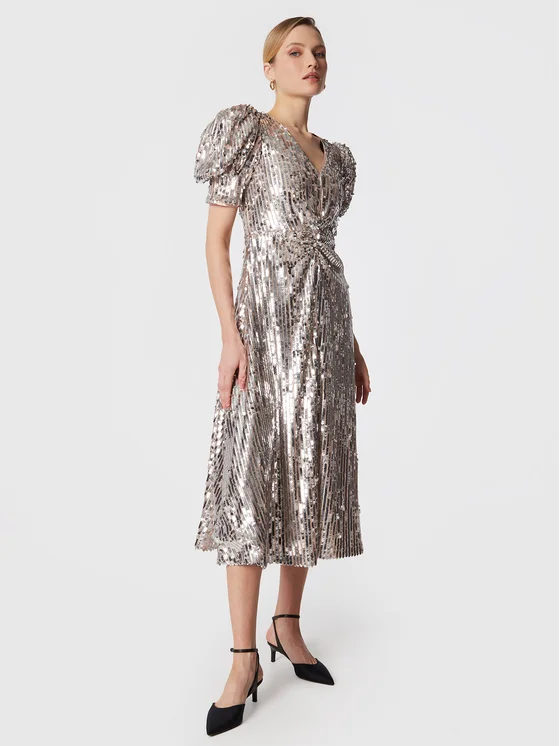 ROTATE Cocktailkleid Sequin Maxi RT2255 Silber Regular Fit