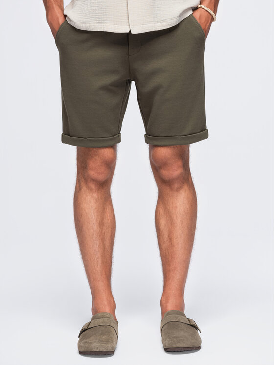 Ombre Ombre Szorty materiałowe OM-SRCS-0206 Khaki Boxy Fit