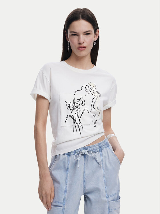 Damski T-Shirt Desigual, Rozmiar XS, Biały, Paraguay 25SWTKAB