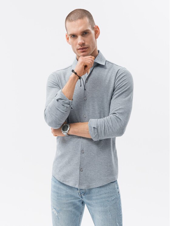 Ombre Ombre Košile K540 Šedá Slim Fit