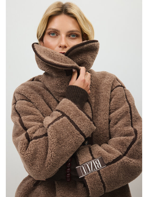 BIZUU BIZUU Sweter ASIE LAPPEL JACKET Brązowy Standard Fit