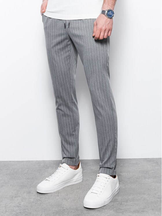 Ombre Ombre Úpletové kalhoty OM-PACP-0130 Šedá Regular Fit
