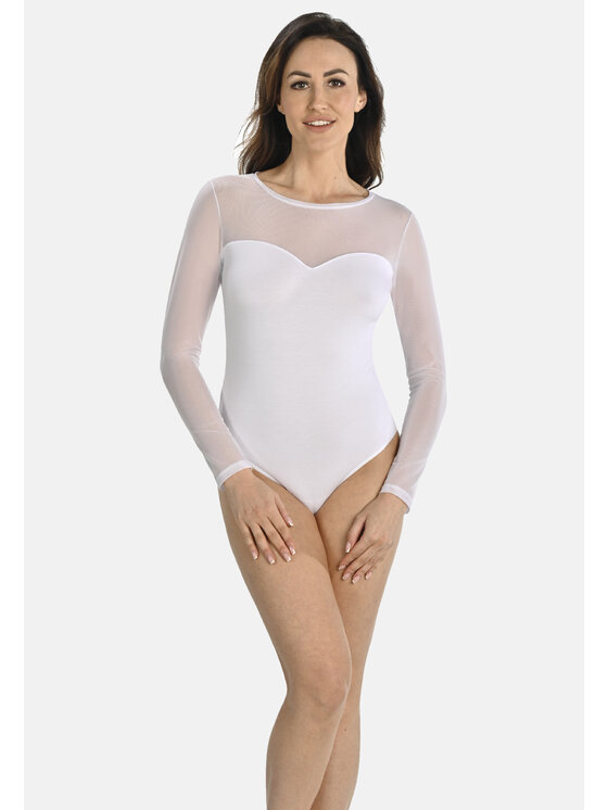 Teyli Teyli Body damskie z siateczką Willow Biały Regular Fit