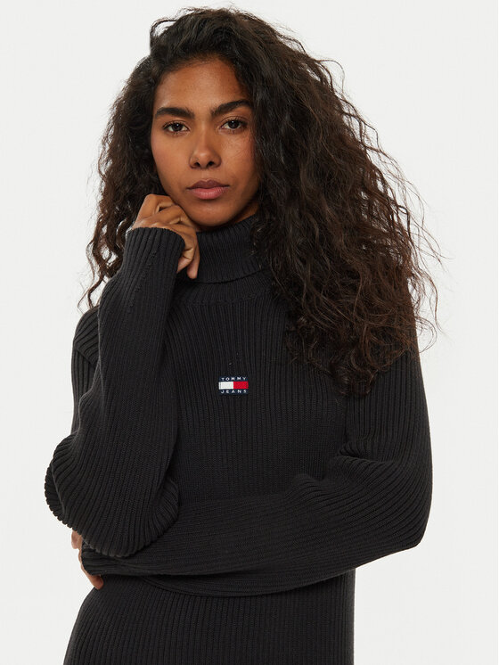 Tommy Jeans Tommy Jeans Плетена рокля Tjw Mockneck Badge DW0DW19815 Черен Regular Fit