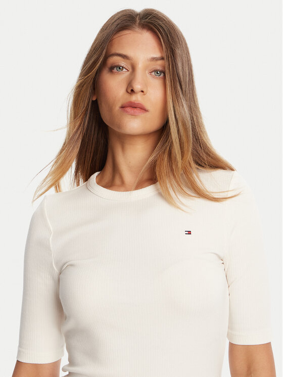 Tommy Hilfiger Tommy Hilfiger Bluse WW0WW47308 Écru Slim Fit