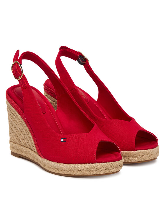 Tommy Hilfiger Tommy Hilfiger Espadrilky Flag High Wedge Espad Slingback FW0FW09343 Červená