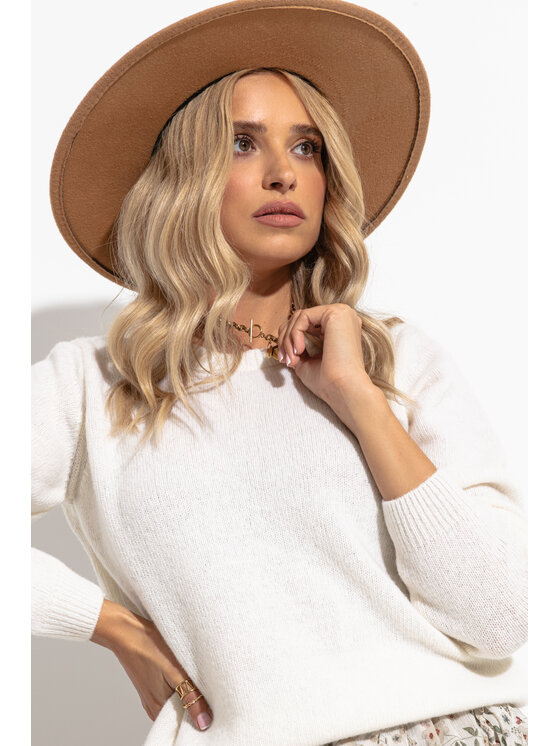 Fobya Fobya Sweter F1275 Écru Basic Fit