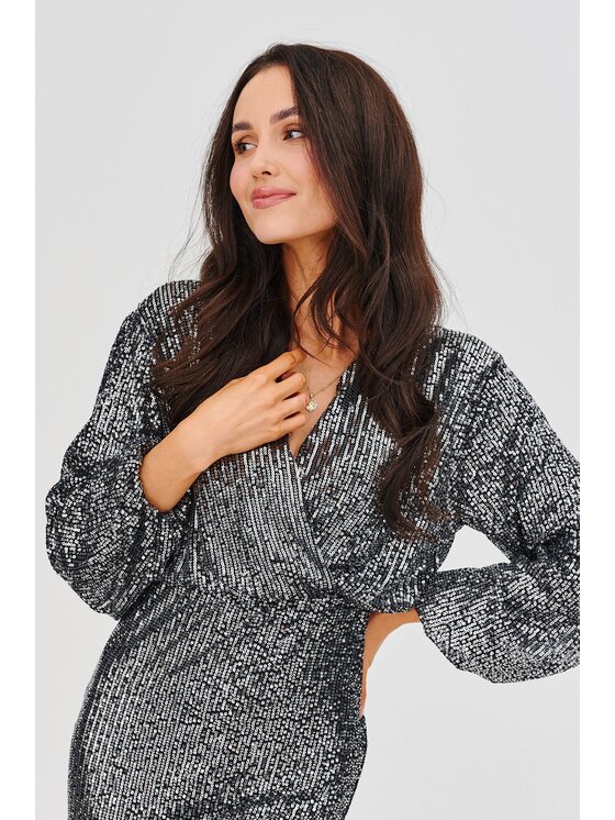NAOKO NAOKO Sukienka wieczorowa Rock the Night Srebrny Regular Fit