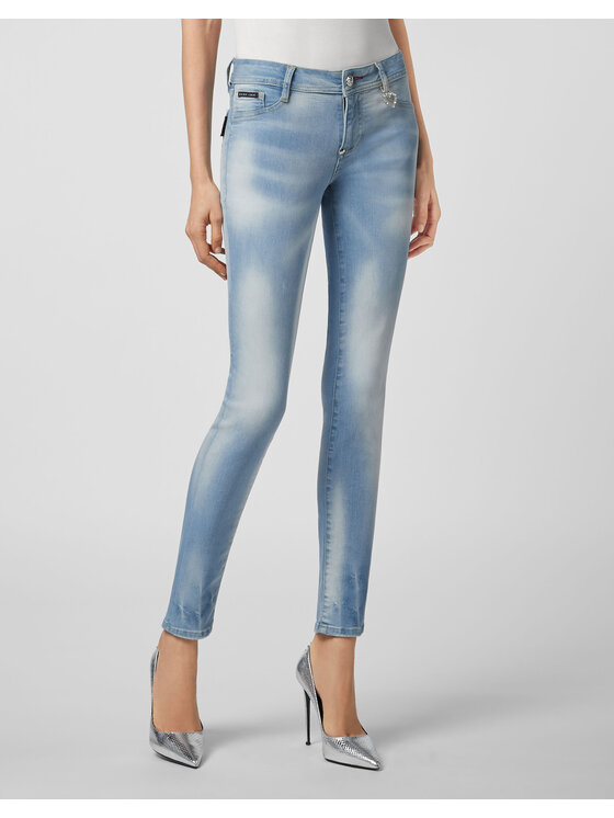 PHILIPP PLEIN PHILIPP PLEIN Jegginsy 21931 Niebieski Jegging Fit