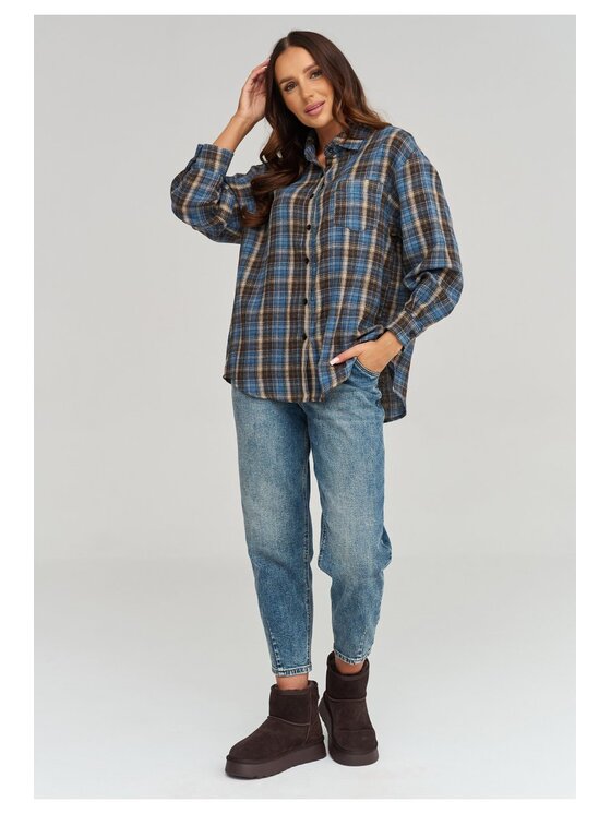 Makadamia Makadamia Koszula C95 Niebieski Loose Fit