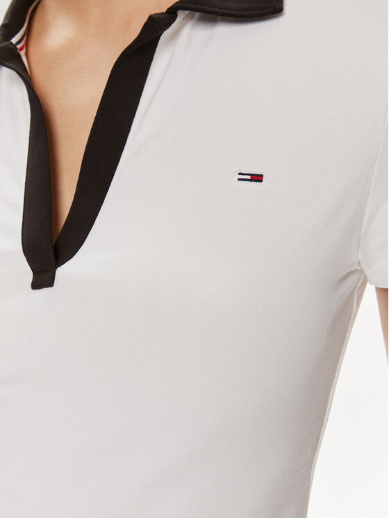 Tommy Jeans Tommy Jeans Тениска с яка и копчета Contrast DW0DW17225 Бял Slim Fit