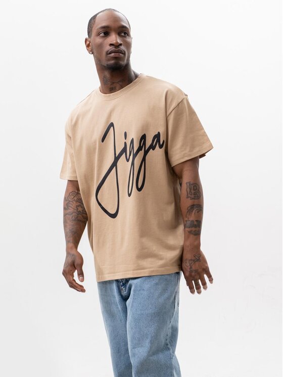 Jigga Wear Jigga Wear T-Shirt Koszulka Z Krótkim Rękawem Oversize Męska Beżowa Jigga Wear Big Tag XXL Beżowy Oversize