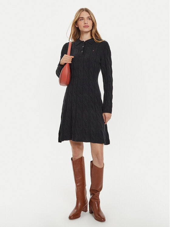 Tommy Hilfiger Tommy Hilfiger Kötött ruha WW0WW43085 Fekete Regular Fit