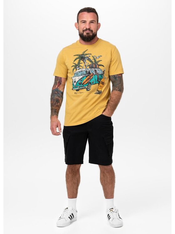 PITBULL PITBULL T-Shirt Denim Washed OPEN BEACH Żółty Regular Fit