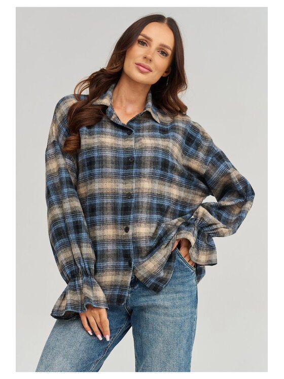Makadamia Makadamia Koszula C98 Niebieski Loose Fit