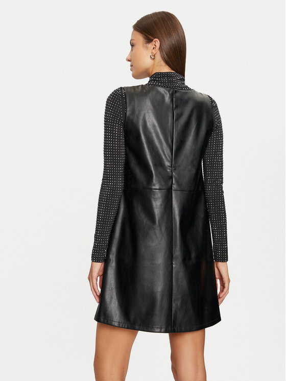 Vila Vila Dirbtinės odos suknelė Dede 14099817 Juoda Slim Fit
