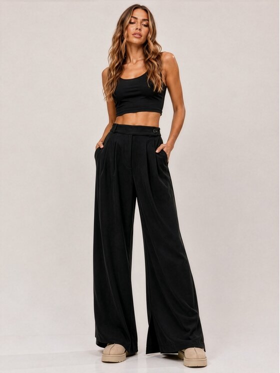 Hottie Hot Hottie Hot Spodnie materiałowe PAY Czarny Oversize