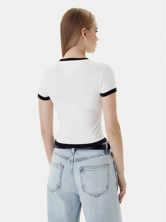 Tommy Jeans Tommy Jeans Marškinėliai Badge DW0DW22575 Écru Slim Fit