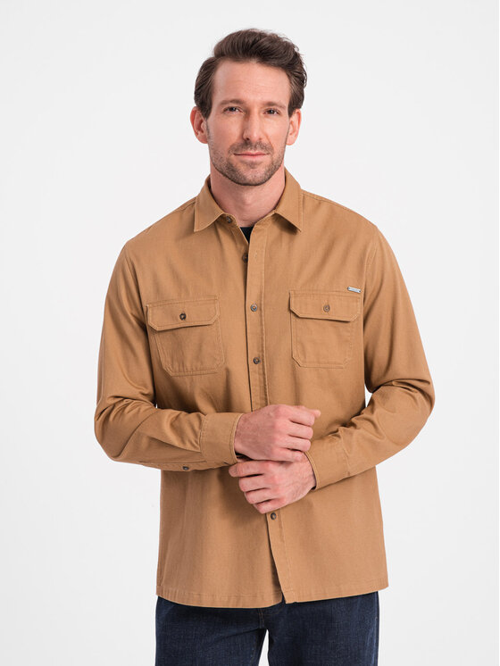 Ombre Ombre Koszula OM-SHCS-0146 Brązowy Regular Fit