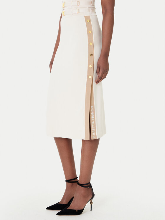 Elisabetta Franchi Fustă midi GK-27S-61E2-V340 Bej Regular Fit