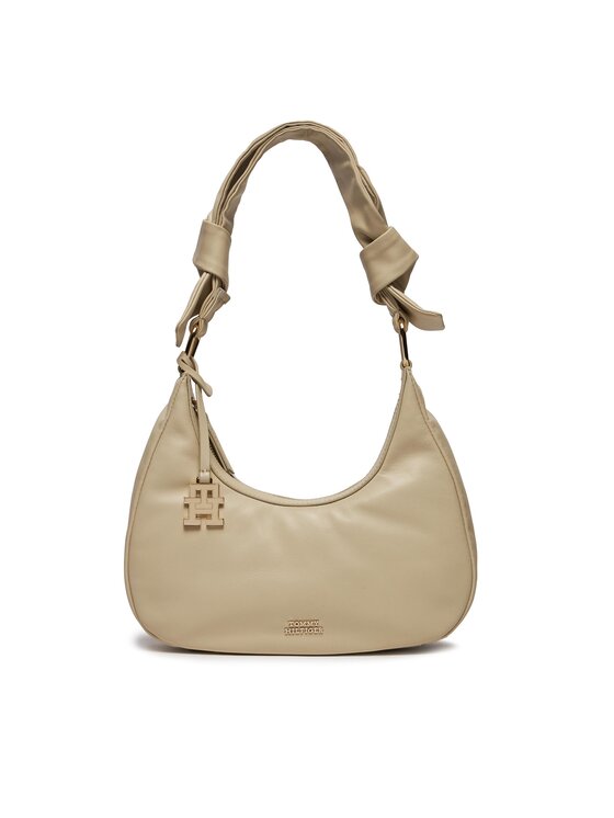 Tommy Hilfiger Ročna Torba Pushlock Leather Hobo AW0AW16073 Bež