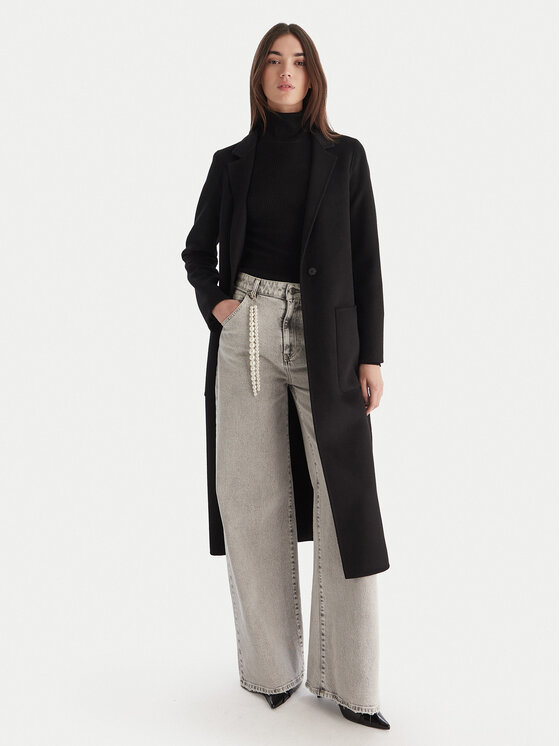 ViCOLO ViCOLO Gyapjú kabát TF0002 Fekete Regular Fit