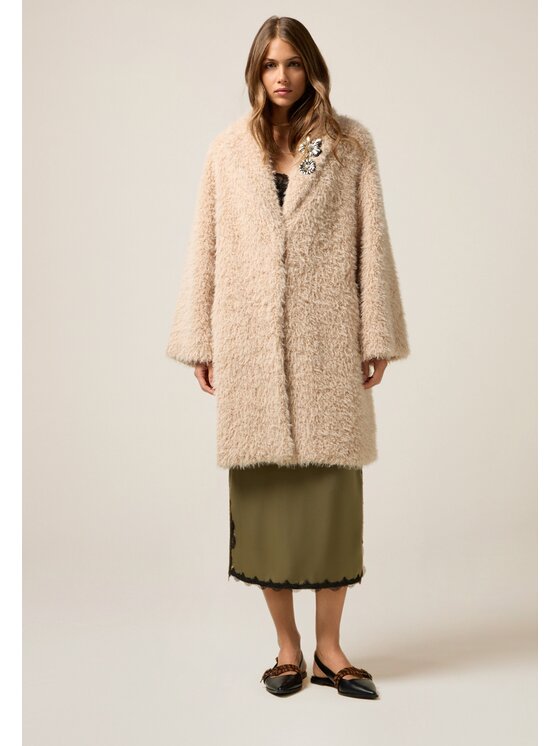 Oltre Oltre Cappotto invernale 8091E000174N006 Crema Regular Fit