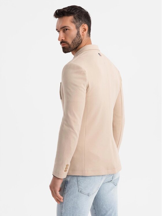 Ombre Ombre Marynarka OM-BLZB-0101 Beżowy Slim Fit