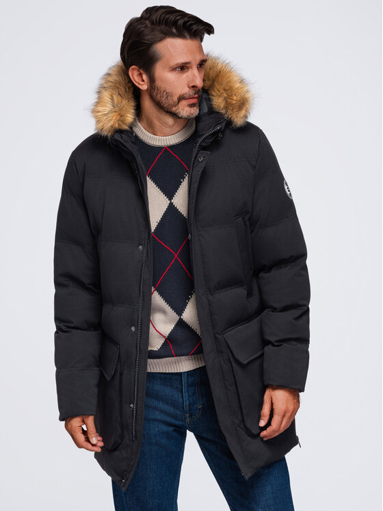 Ombre Ombre Parka OM-JALJ-0310 Czarny Loose Fit